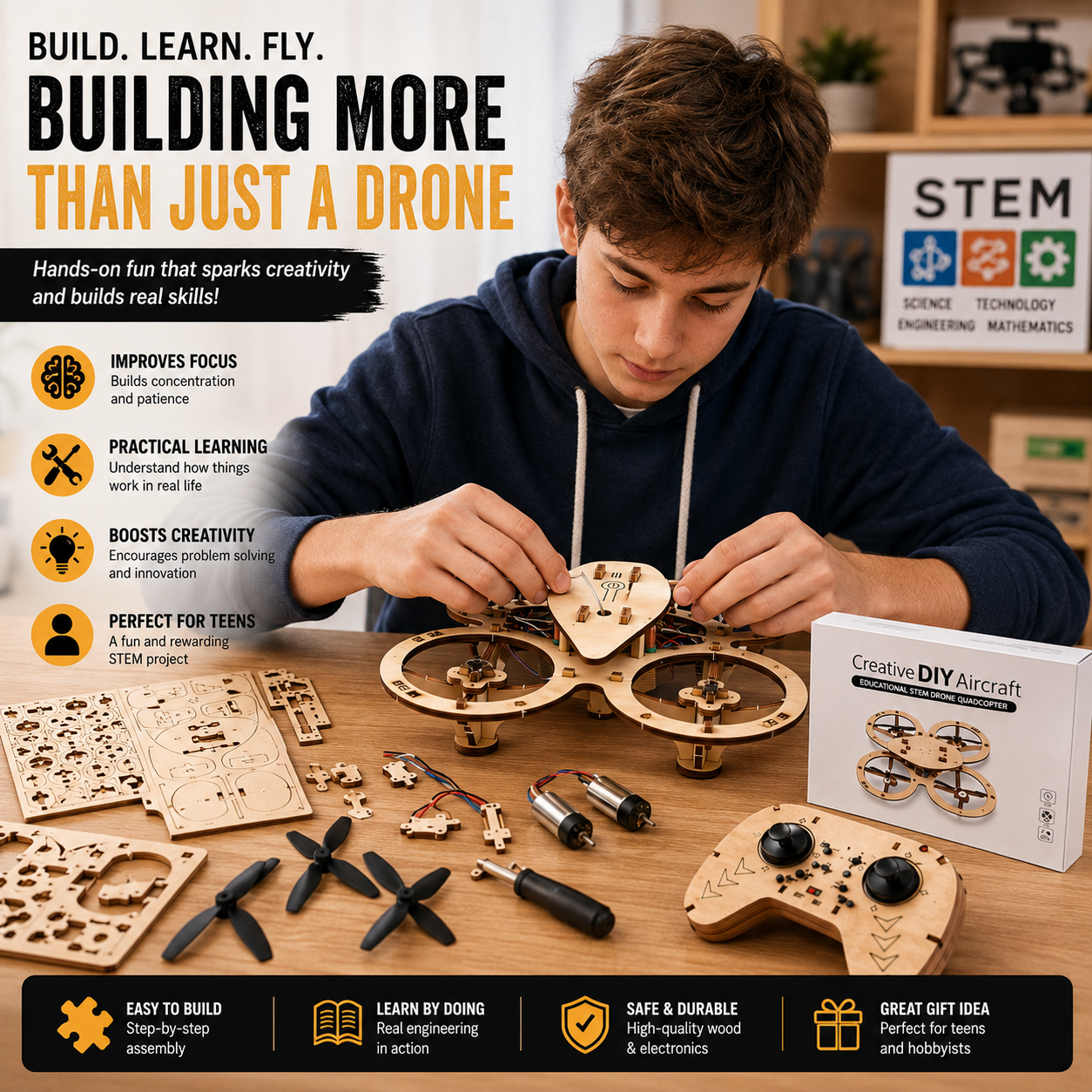 DIY Wooden Drone Assembly Kit