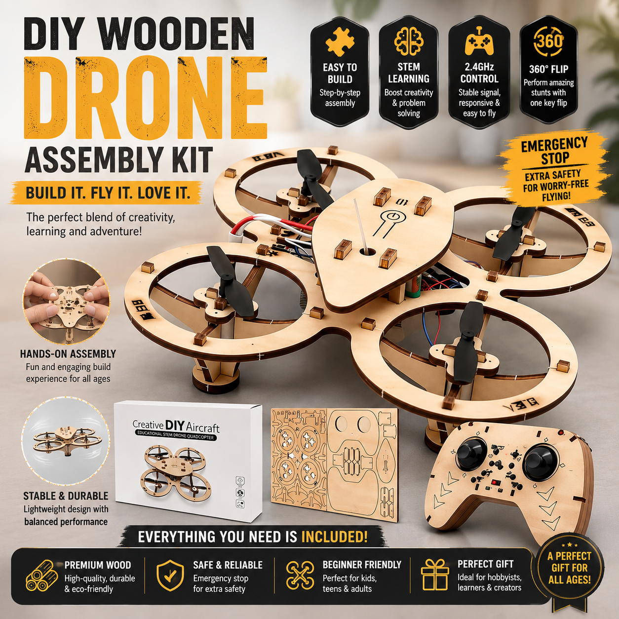 DIY Wooden Drone Assembly Kit