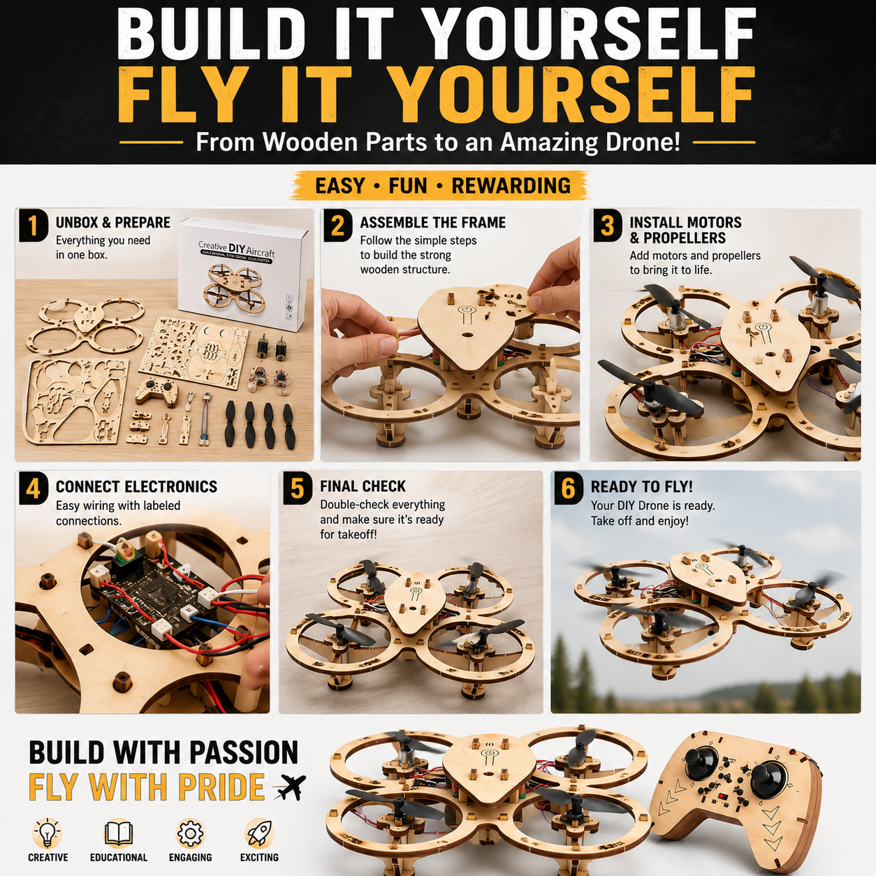 DIY Wooden Drone Assembly Kit